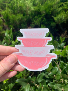 Pink Pyrex Bowls Stickers and Magnets