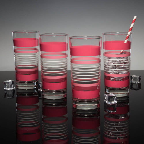 Shelby Pink Stripe Collins Drinking Glasses