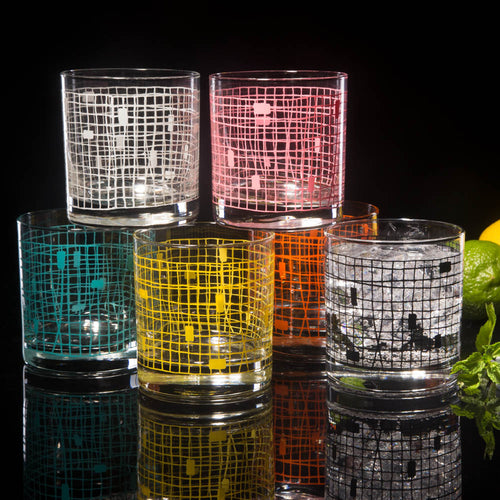 6-Color Basket Weave Rocks Glass Set