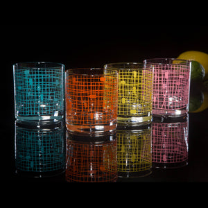 4-Color Basket Weave Rocks Glasses Set