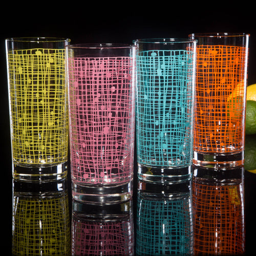 4-Color Basket Weave Collins Glasses Set