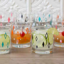 Load image into Gallery viewer, Mixed Aqua, Orange, Black &amp; Pink Diner Diamonds Rocks/Old Fashioned Glasses