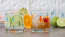 Load image into Gallery viewer, Mixed Aqua, Orange, Black &amp; Pink Diner Diamonds Rocks/Old Fashioned Glasses