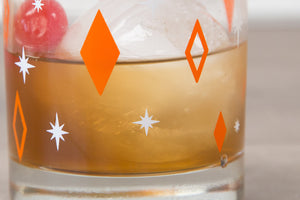 Mixed Aqua, Orange, Black & Pink Diner Diamonds Rocks/Old Fashioned Glasses