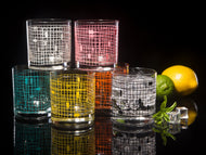 6-Color Rocks Set of Basket Weave Drinking Glasses,  Dishwasher Safe Cocktail or Water Glasses, Inspired by MCM Vintage Glassware
